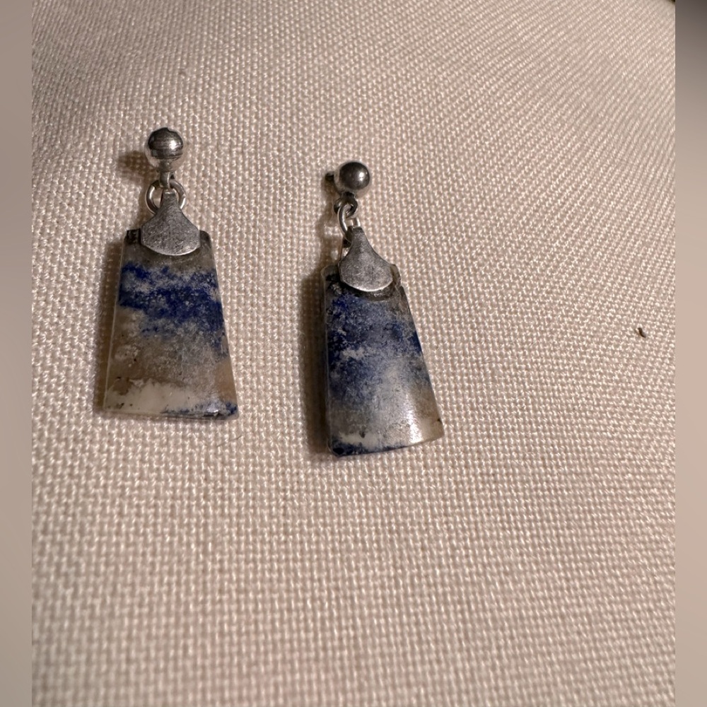 Sterling silver and natural stone earrings. Beautiful blue /  golden brown stone